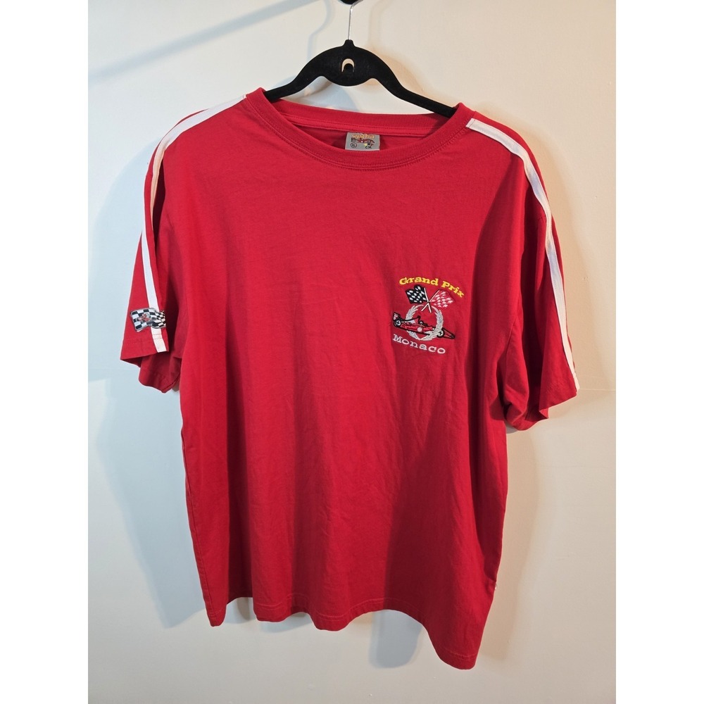 Vintage Monaco Grand Prix Shirt Men's XL Racing‎ Embroidered Race Car Red